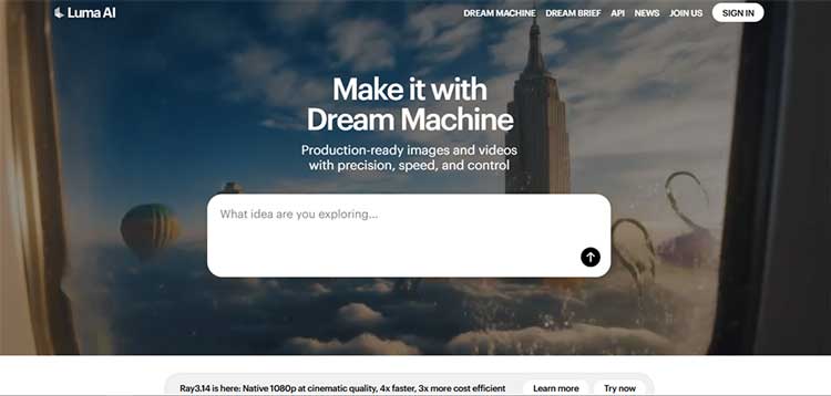 ۵. Luma AI (Genie) لوما  (ورود به سایت)